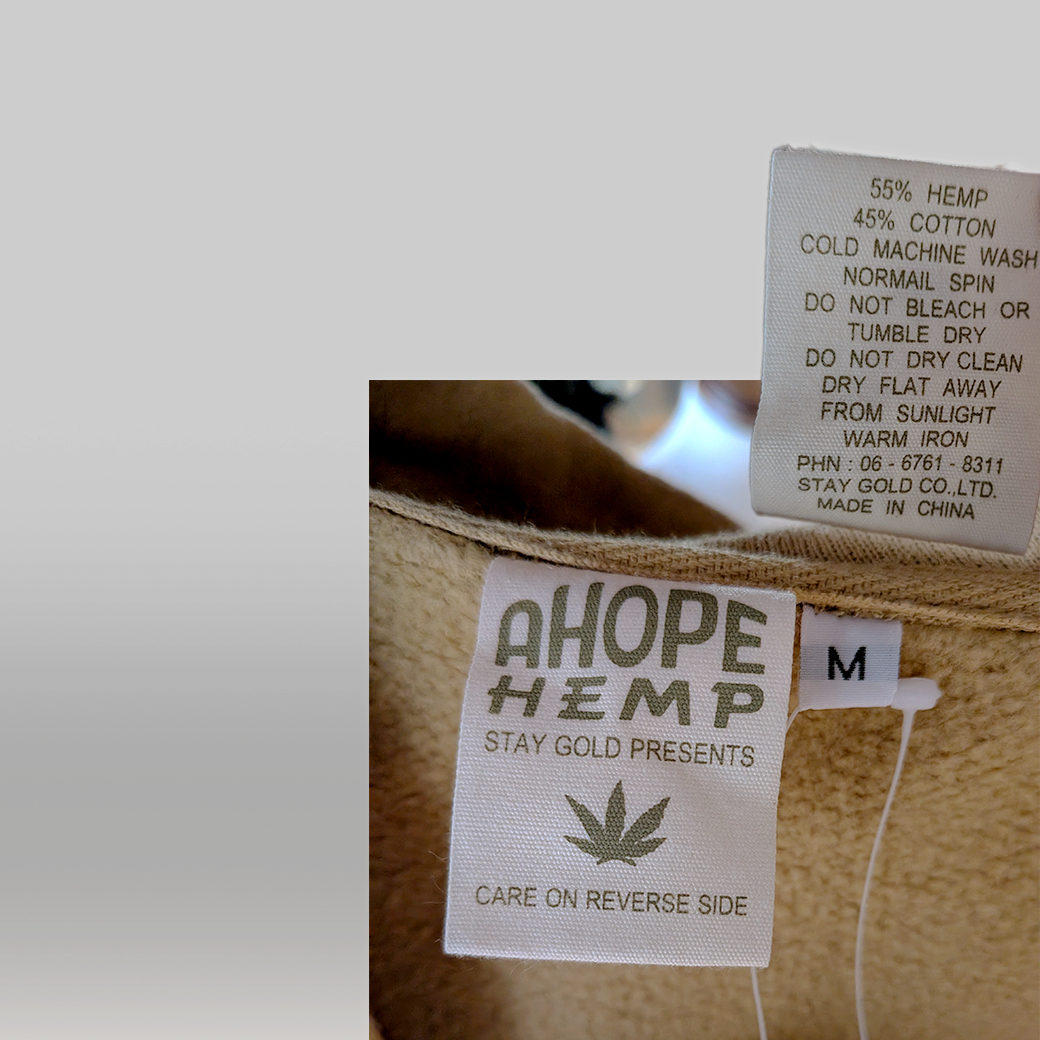 A HOPE HEMP / Zip Hoodie / Cannabis Hemp Cotton / Camel / Size M