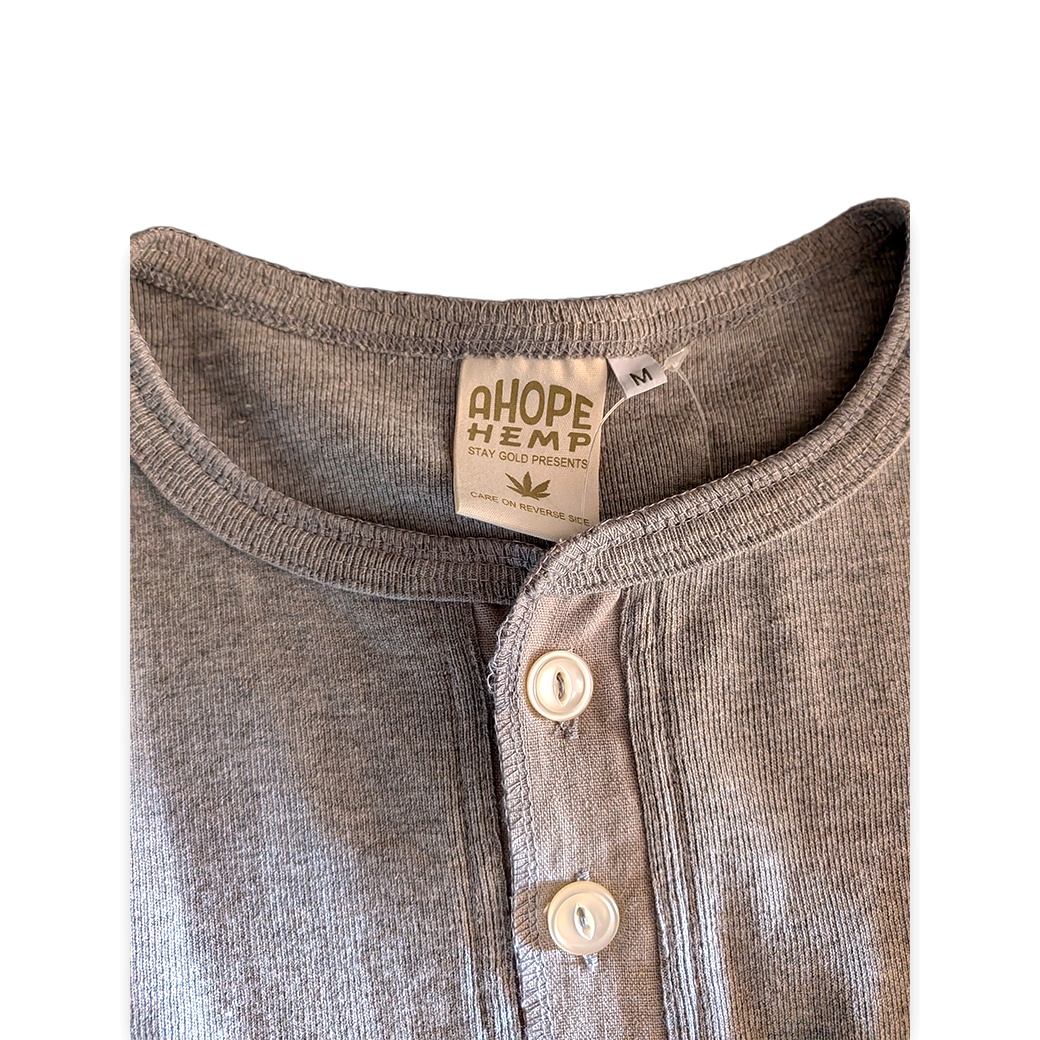 A HOPE HEMP ヘンプコットン ヘンリーネック L/S Tシャツ グレー
