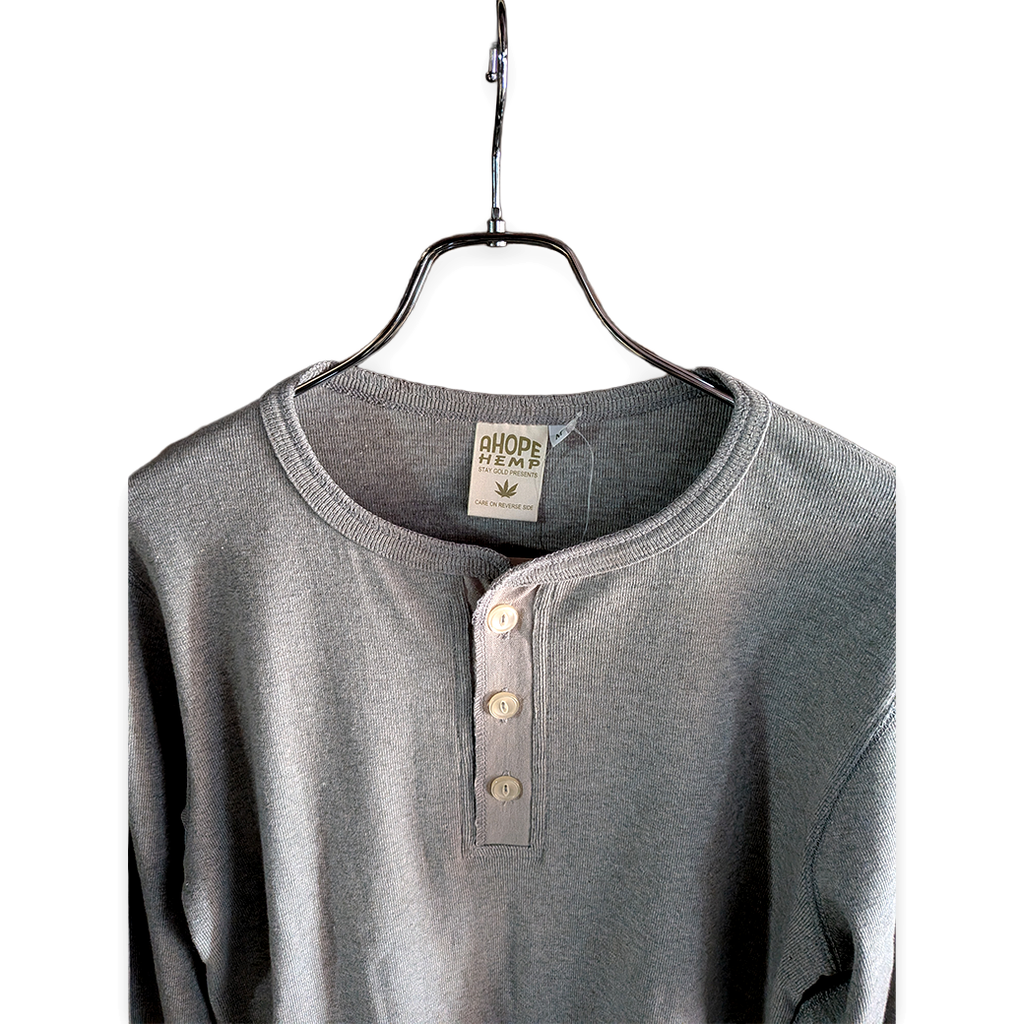 A HOPE HEMP ヘンプコットン ヘンリーネック L/S Tシャツ グレー