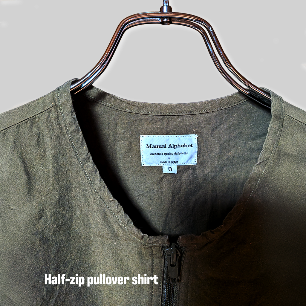 Manual Alphabet ハーフジッププルオーバーシャツ（オリーブ / 日本製 / USED）