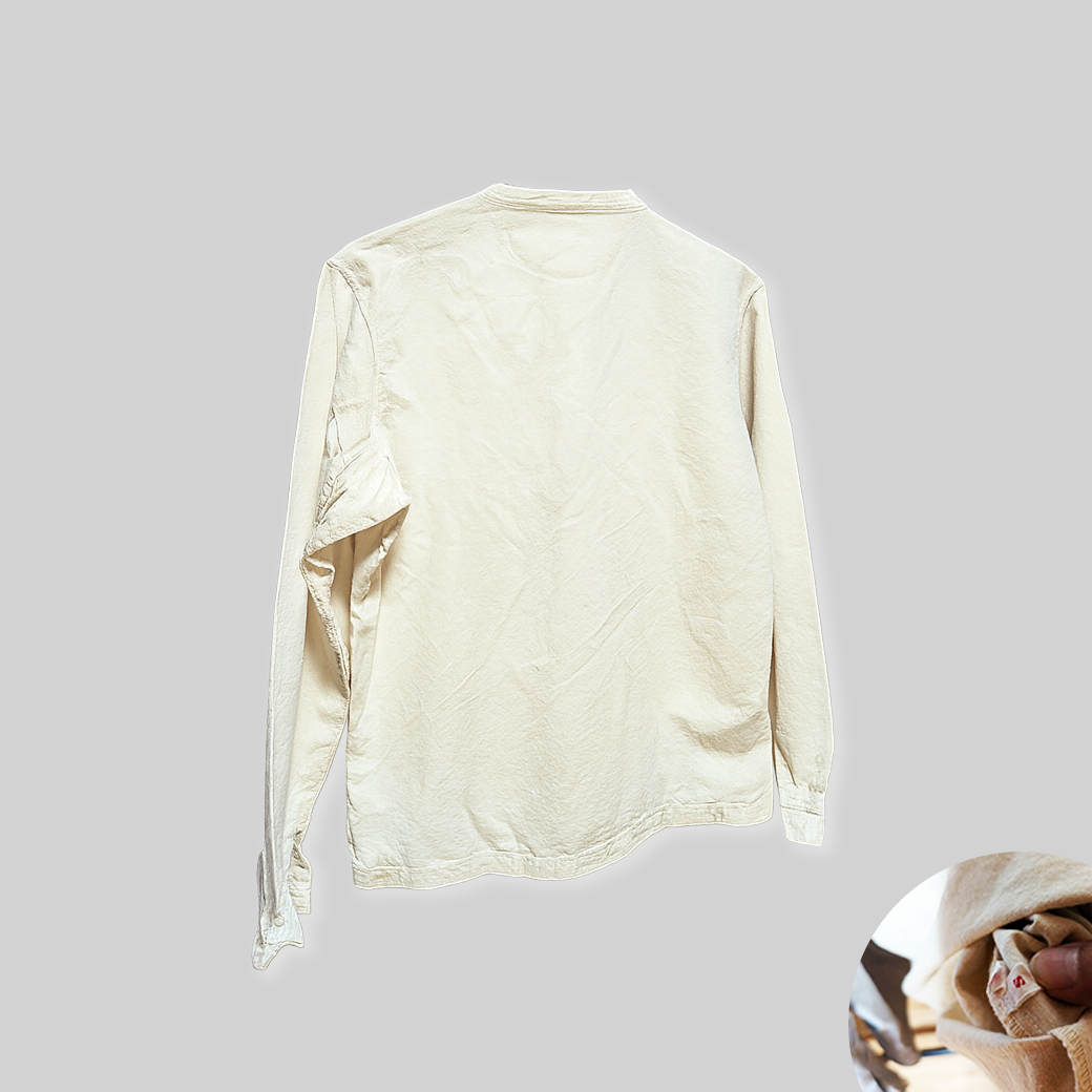 コットンリネン・バンドカラーシャツ　NO BRAND