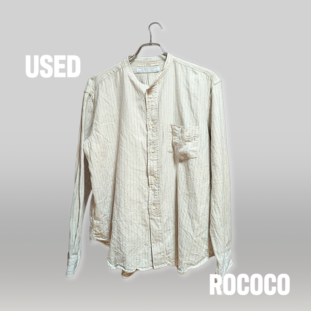 ROCOCO バンドカラーシャツ（ナチュラルストライプ / XL / 日本製 / USED）