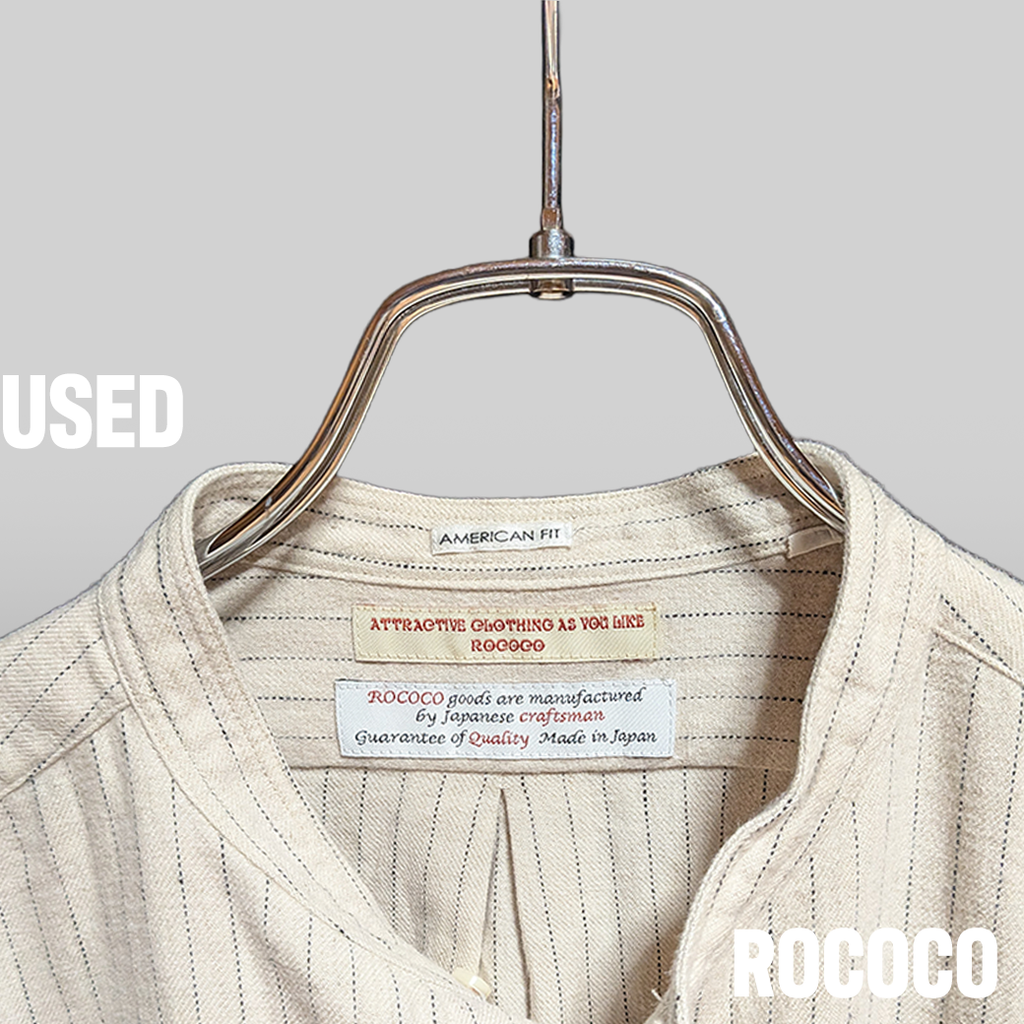 ROCOCO バンドカラーシャツ（ナチュラルストライプ / XL / 日本製 / USED）