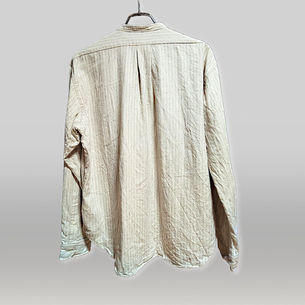 ROCOCO バンドカラーシャツ（ナチュラルストライプ / XL / 日本製 / USED）
