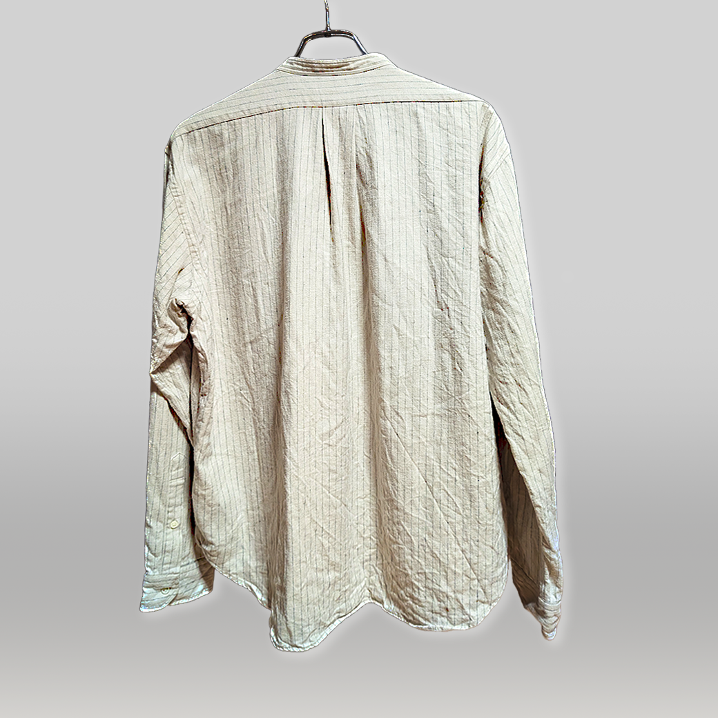 ROCOCO バンドカラーシャツ（ナチュラルストライプ / XL / 日本製 / USED）