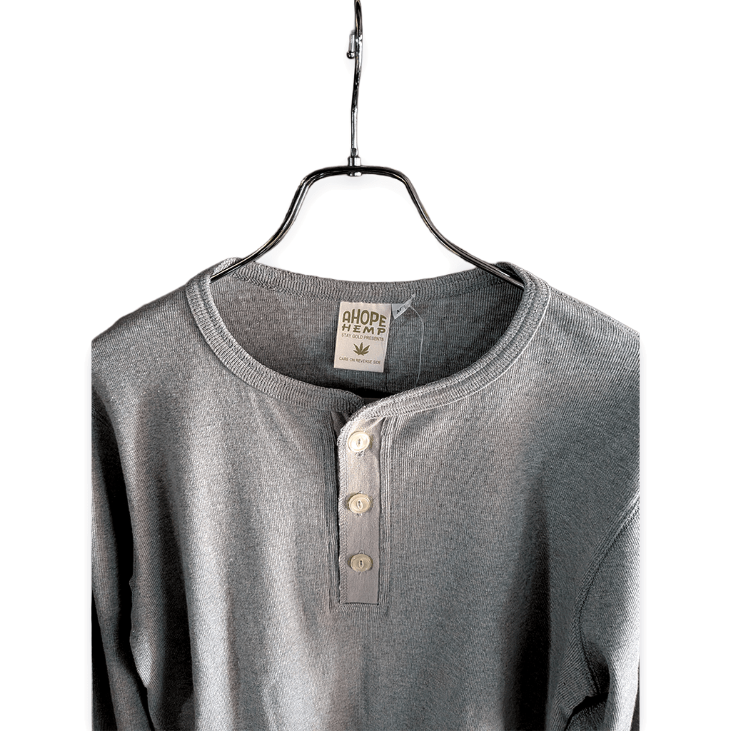 A HOPE HEMP ヘンプコットン ヘンリーネック L/S Tシャツ グレー シャツ - ALBUM RICEシャツ