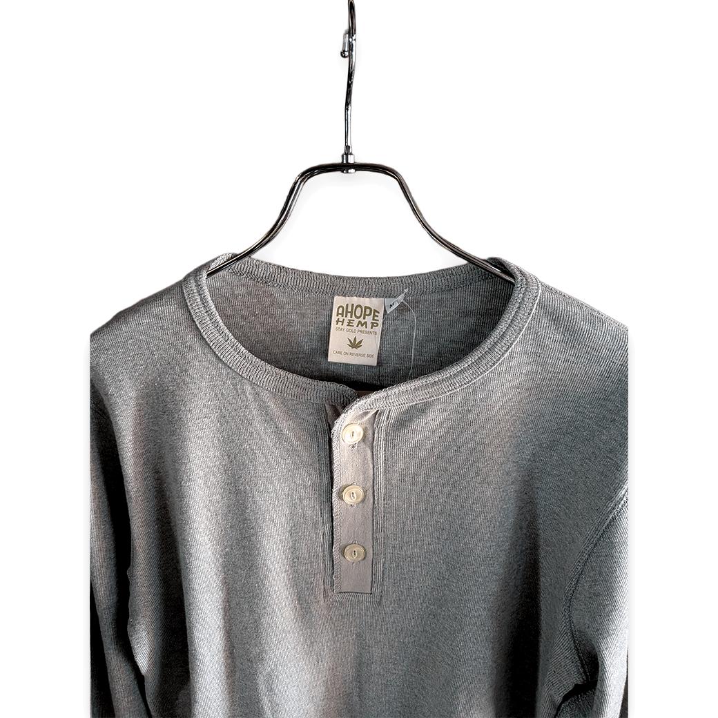 A HOPE HEMP ヘンプコットン ヘンリーネック L/S Tシャツ グレー シャツ - ALBUM RICEシャツ