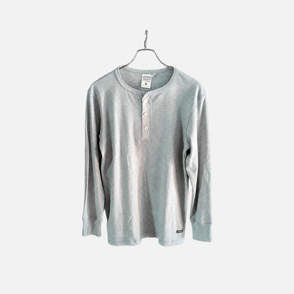 A HOPE HEMP ヘンプコットン ヘンリーネック L/S Tシャツ グレー