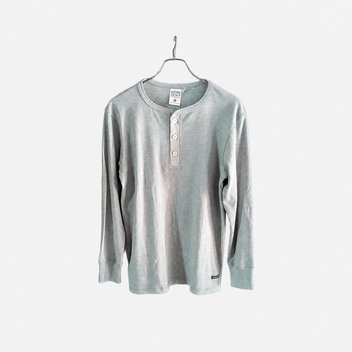 A HOPE HEMP ヘンプコットン ヘンリーネック L/S Tシャツ グレー
