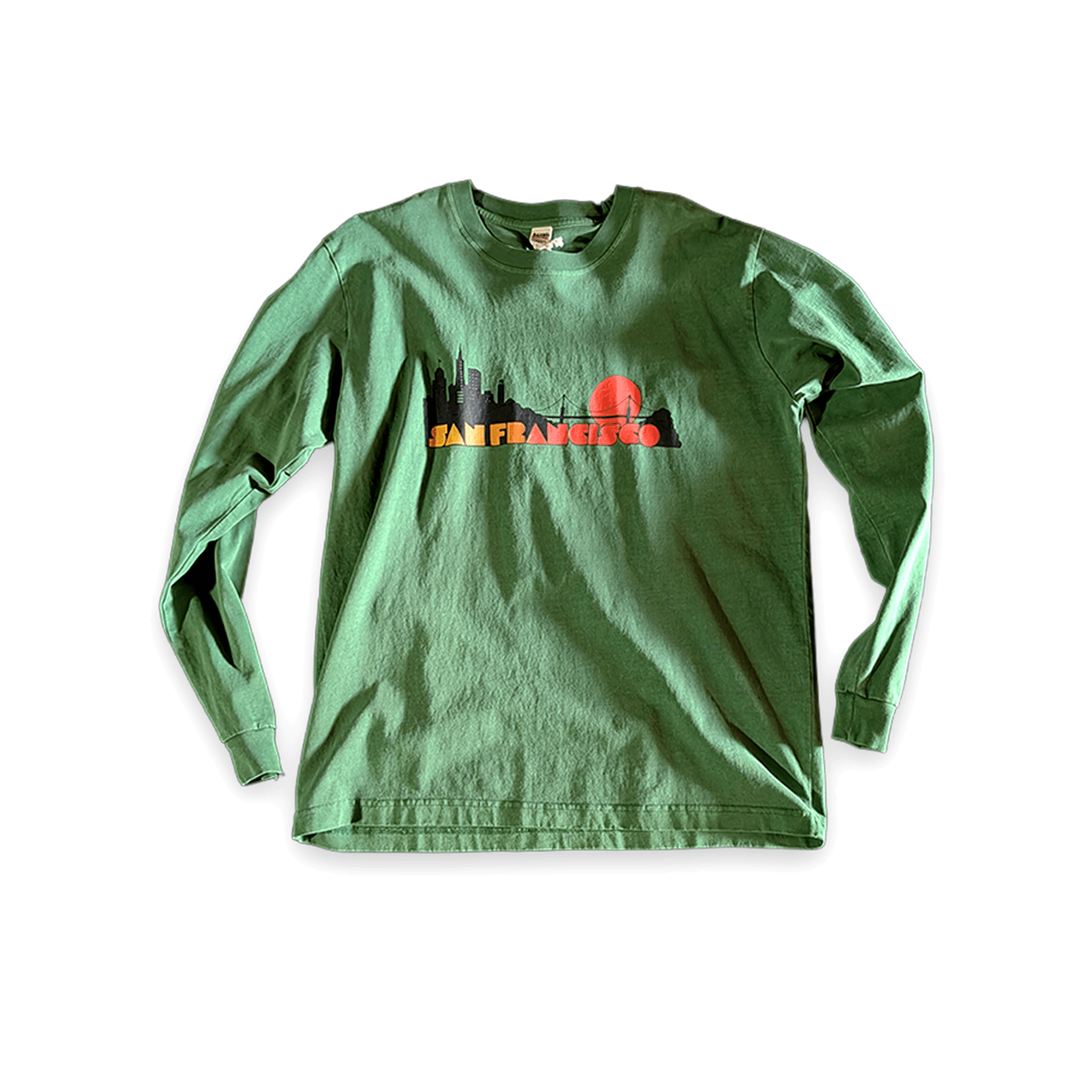 BARNS OUTFITTERS / サンフランシスコプリント 古着風ロングスリーブTシャツ グリーン シャツ - ALBUM RICEシャツ