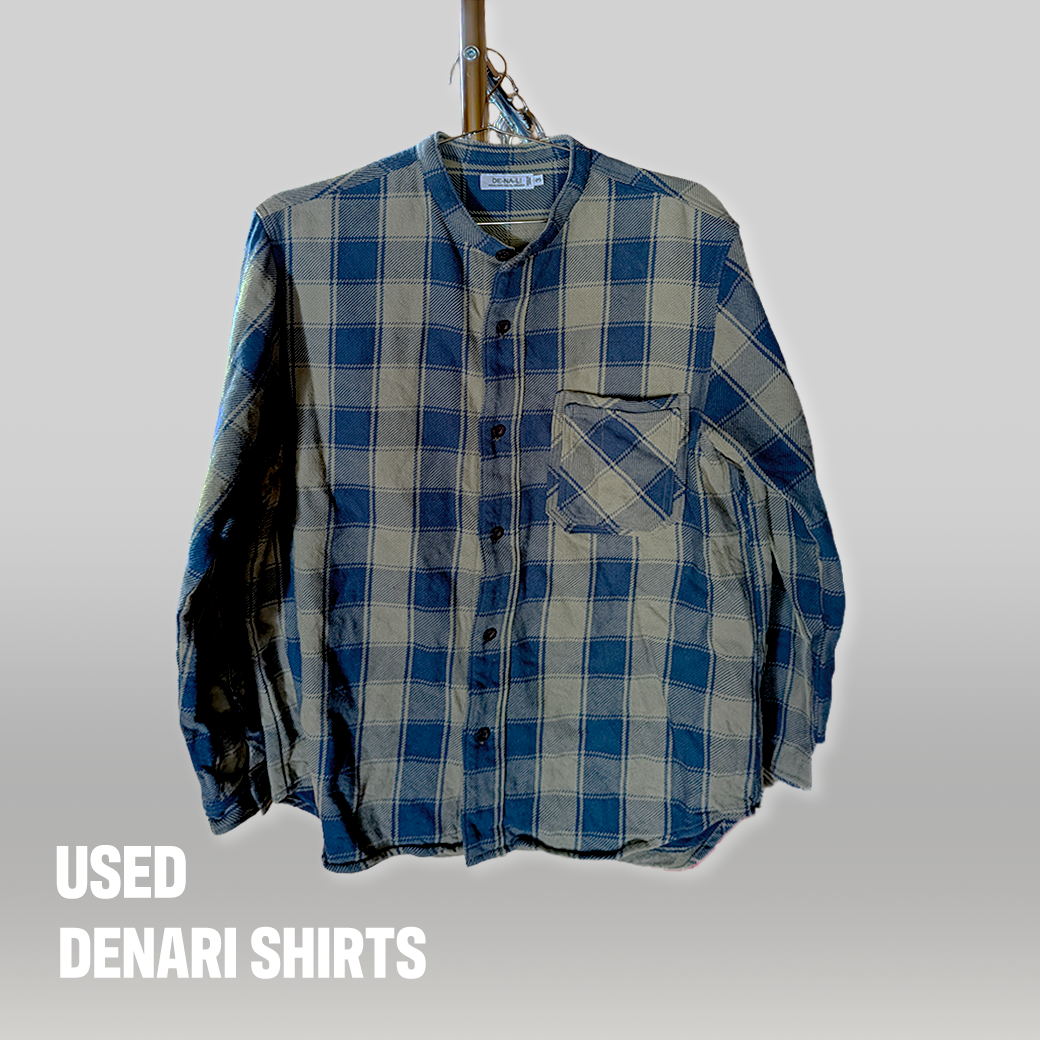 DE-NA-LI バンドカラー ネルチェックシャツ（ベージュ×ブルー）