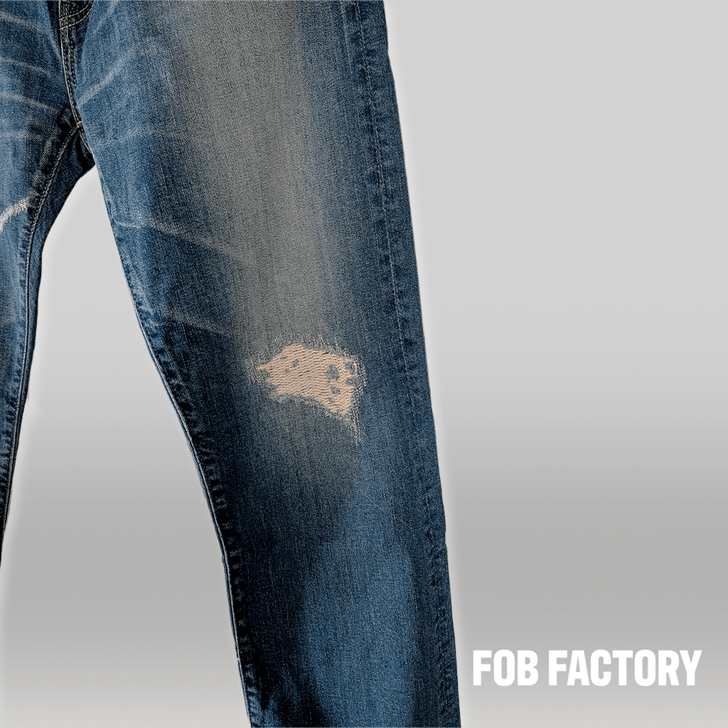 FOB FACTORY / Denim Pants / ダメージ・リペア / ブルー / 日本製 / Size 32 / Used - ALBUM RICE