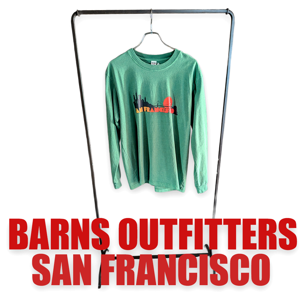BARNS OUTFITTERS / サンフランシスコプリント 古着風ロングスリーブTシャツ グリーン