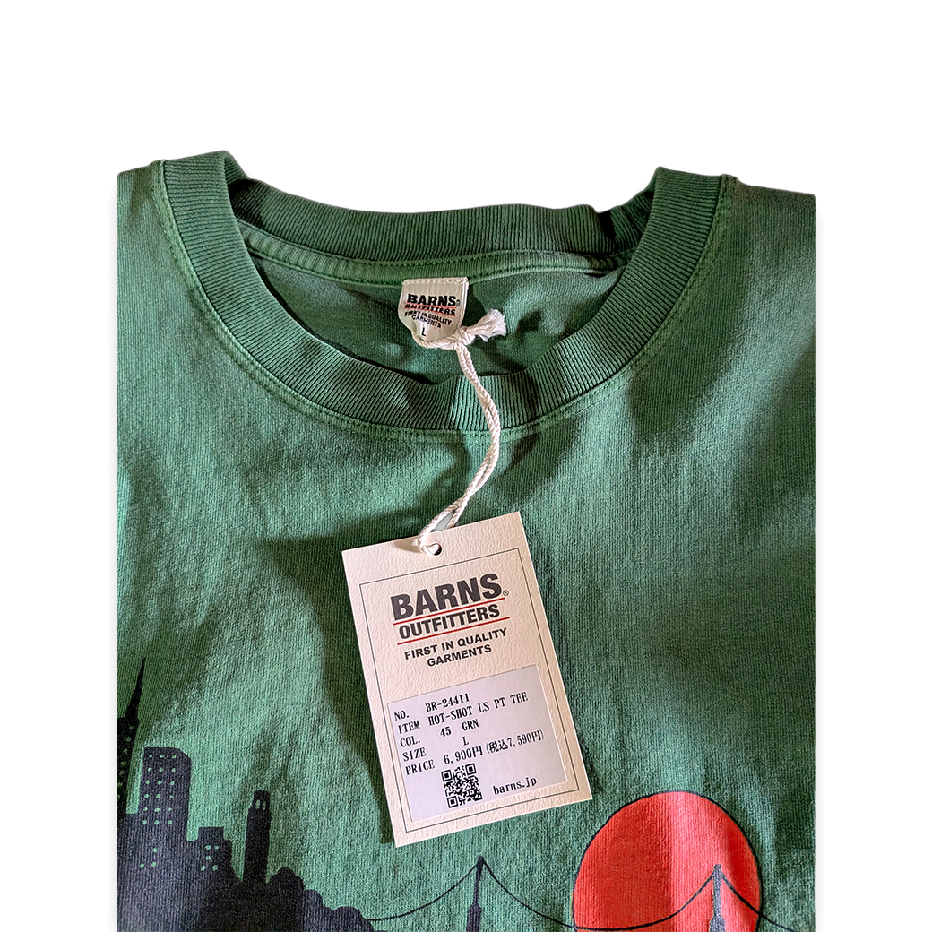 BARNS OUTFITTERS / サンフランシスコプリント 古着風ロングスリーブTシャツ グリーン