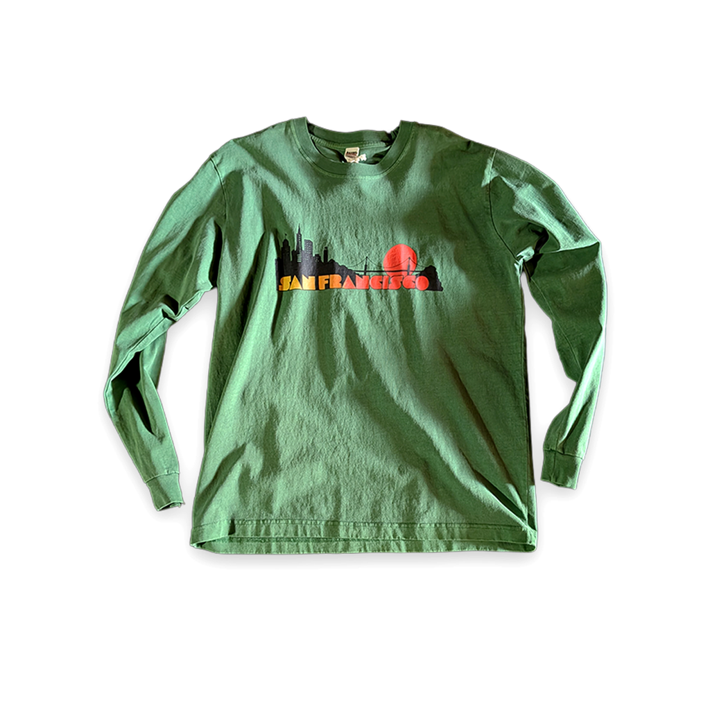 BARNS OUTFITTERS / サンフランシスコプリント 古着風ロングスリーブTシャツ グリーン