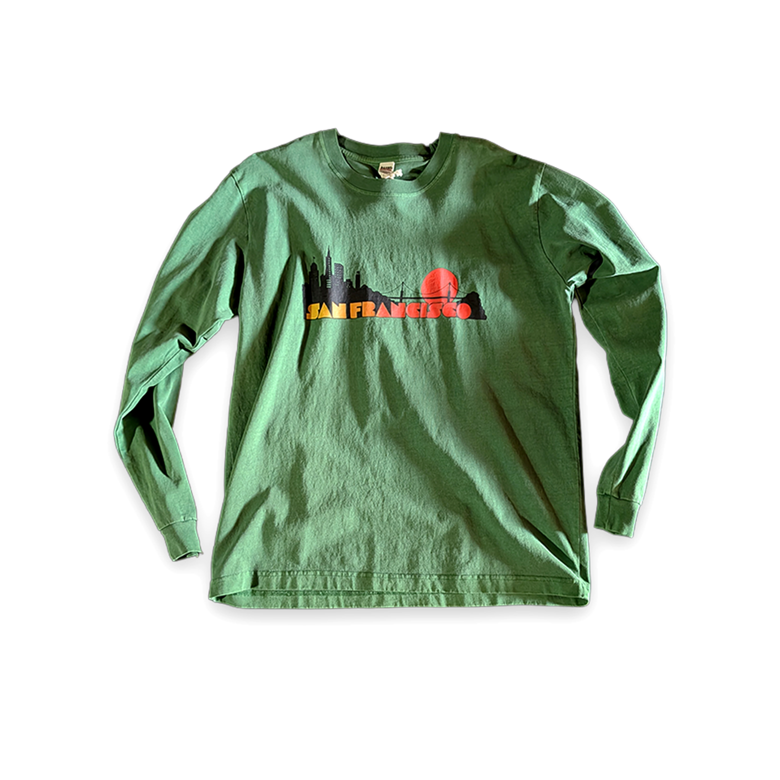 BARNS OUTFITTERS / サンフランシスコプリント 古着風ロングスリーブTシャツ グリーン